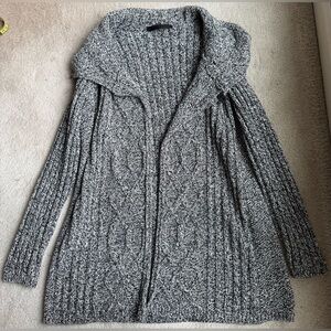 Womens Gray Marled Cable Knit Cardigan Sweater Shawl Collar Long Sleeve small s